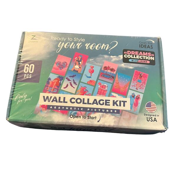 Wall Collage Kit Aesthetic Pictures 60 Piece Set Set 4x6 Pink & Blue Dreams Col. - Picture 1 of 9